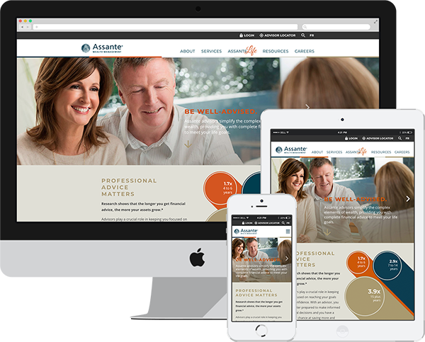 Assante responsive screen mockups